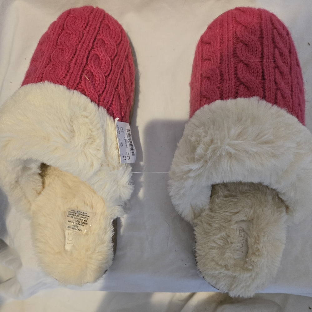 Pink and Cream Cable Knit Slippers
